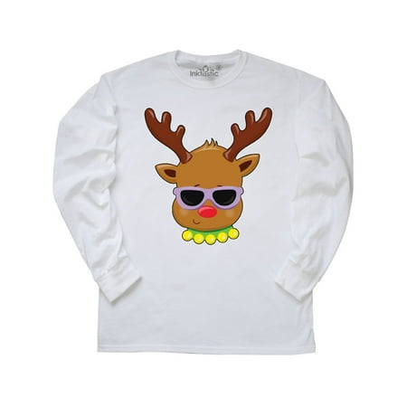 Reindeer Head with Sunglasses Long Sleeve T-Shirt