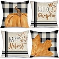 thumbnail image 1 of Juego de 4 fundas de almohada de otoño de 18 x 18 para decoración de otoño, diseño de búfalo, calabaza, hoja de arce, cojines decorativos, funda de cojín de otoño para sofá Ormromra WMZL-2175, 1 of 5