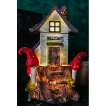 Fairy Garden LED Light Up Cottage Tree House With Toadstool Mushrooms Figurine