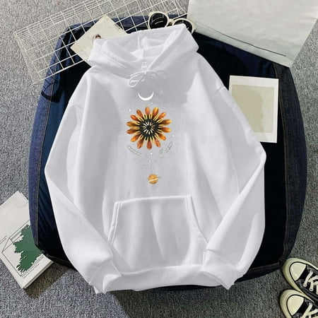 Women hoodies Women s Fashion Print Padded Thickening Hooded Loose Casual Long-Sleeved Sweater Fragarn L