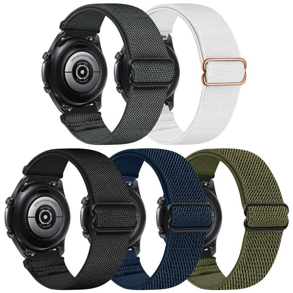 22mm Bands Compatible with Samsung Galaxy Watch 3 45mm Band/Galaxy Watch 46mm/Gear S3 Frontier, Stretchy Adjustable Elastic Nylon Woven Sport Loop 22mm Wristband for Men Women, 5 Packs