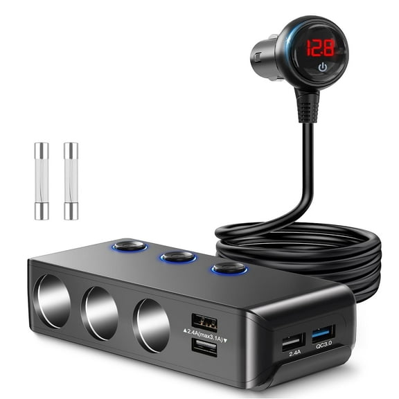 Car charger,fast charging, including 4 USB ports   3 cigarette lighter ports, suitable for mobile phones, tablets and other electronic devices