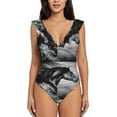 thumbnail image 2 of Yiaed Running Horse Print Women's Ruffled One Piece Swimsuit V Neck Swimwear Slimming Monokini for Woman-X-Large, 2 of 8