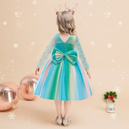 

NECHOLOGY Child Girls Bowknot Multicolor Pageant Dress Birthday Party Kids Lace Rainbow Gown Princess Star Dress Girls Dress Mint Green 9-10 Years