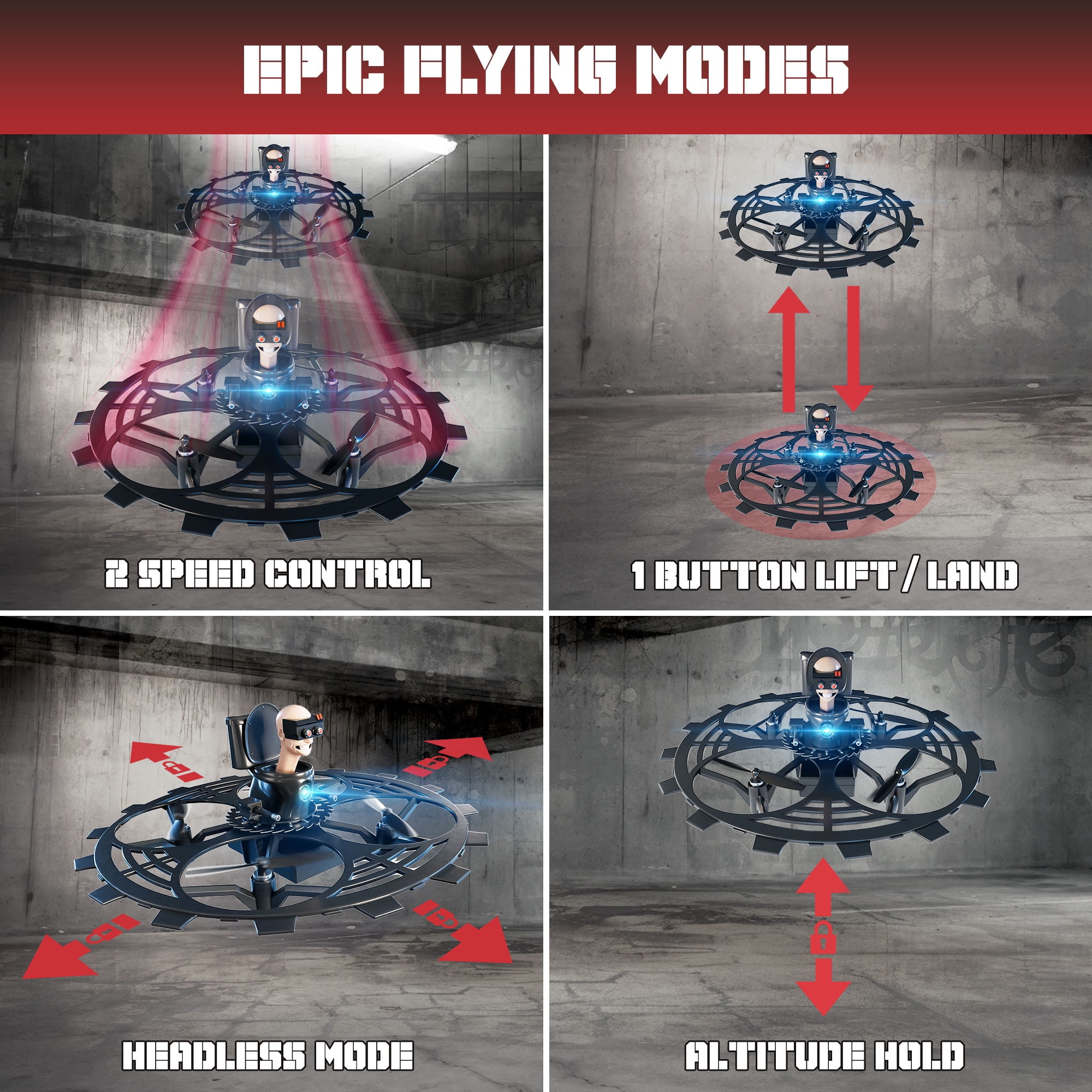 Force1 Officially Licensed Skibidi Toilet Toy RC Drone (Black)