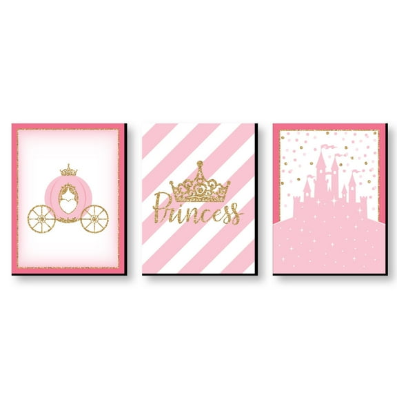 Big Dot of Happiness Little Princess Crown - Castle Nursery Wall Art and Kids Room Decorations - Gift Ideas - 7.5 x 10 inches - Set of 3 Prints