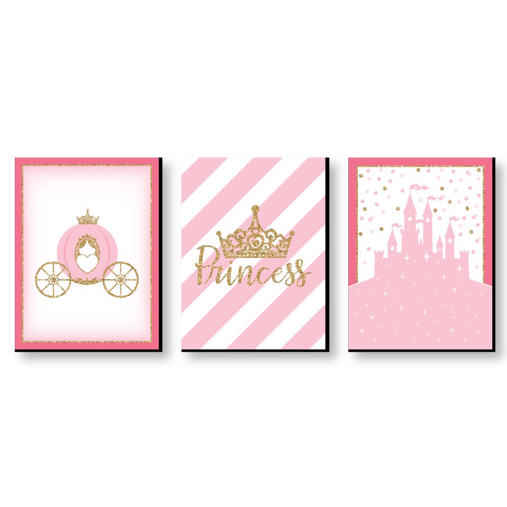 Big Dot of Happiness Little Princess Crown - Castle Nursery Wall Art and Kids Room Decorations - Gift Ideas - 7.5 x 10 inches - Set of 3 Prints