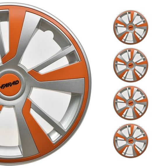 OMAC 14" Hubcaps Wheel Rim Cover Grey with Orange Insert 4pcs Set
