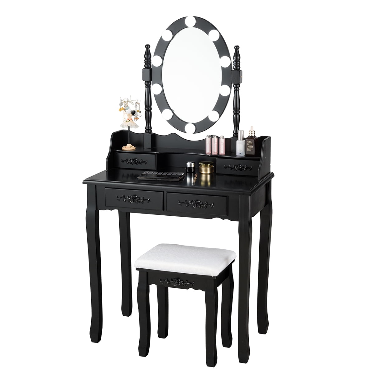 black vanity set with lights