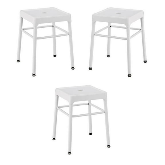 Home Square 18" Nylon Steel Backless Guest Stool in White - Set of 3