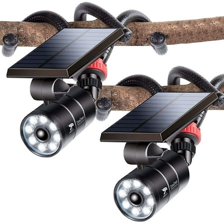 

Outdoor Solar Motion Sensor Camping Lights of 2 Aluminum 9W 1400-Lumen (130W Equi.) LED Solar Flood Security Spot Lights for Patio Path Porch Garden Camp 100-Week Protection for 100% Free