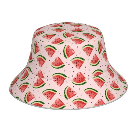Kll Hand Drawn Watermelon Bucket Hat for Women Men Packable Travel Beach Sun Hat Outdoor Rave Accessories Reflective Fisherman Cap