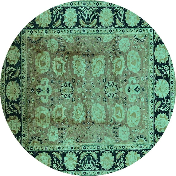 Ahgly Company Indoor Round Oriental Turquoise Blue Traditional Area Rugs, 3' Round