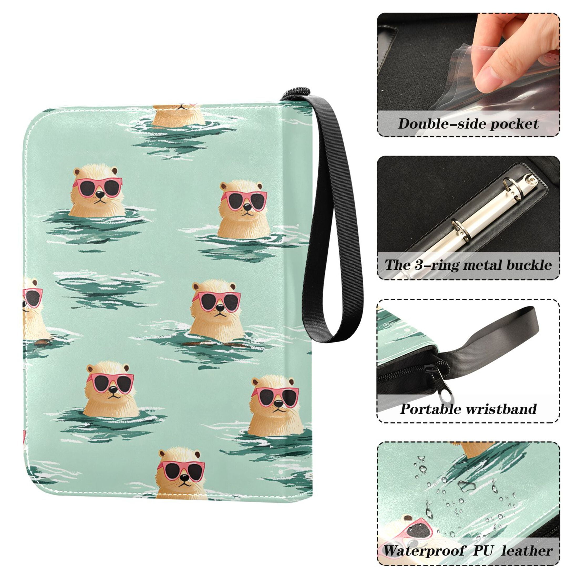 Trading Card Binder Album 400 Pockets 50 Removable 4-Pocket Pages Waterproof Otter with Sunglasses Swimming
