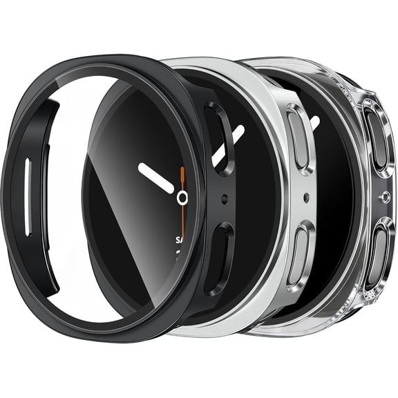 3‑Pack Hard PC Full‑Protection Case with Tempered Glass for Galaxy Watch 8/9 44mm, Anti‑Slip Anti‑Scratch Smartwatch Protective Accessories
