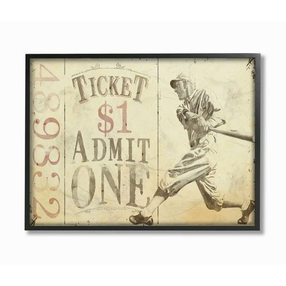 Stupell Industries Admit One Vintage Baseball Sports Design Graphic Art Black Framed Art Print Wall Art, 11x14, by The Saturday Evening Post