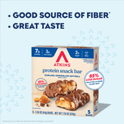 Atkins Snack, Protein Snack Bar, Caramel Chocolate Nut Roll Bars, 7g of Protein, 5 Count