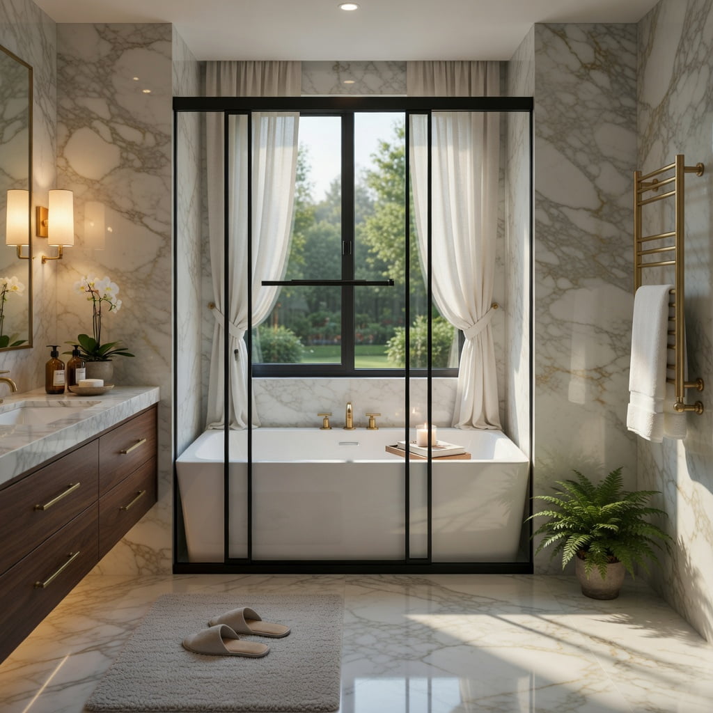 Hommoo 60" x 62" Frameless Aluminum Sliding Shower Door, Dual Soft-Close Doors, Adjustable Width, Enhanced Leak Protection, Black & Transparent