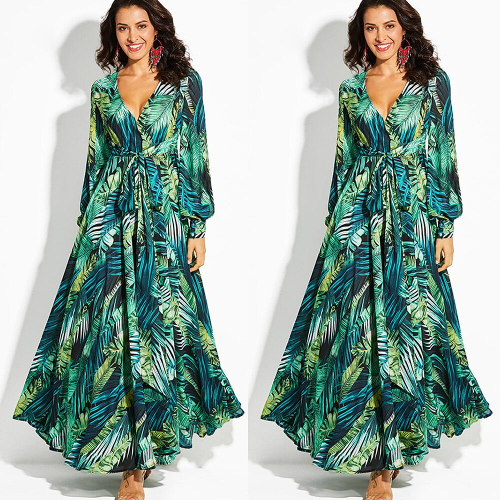 tropical long sleeve dress