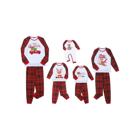 

Diconna Family Christmas Matching Outfits Cute Cartoon Printed Plaid Casual Pants Family Christmas Pyjamas Matching Sets
