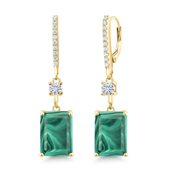 Gem Stone King 18K Yellow Gold Plated Silver Dangle Earrings Malachite Moissanite (20.76 Cttw)