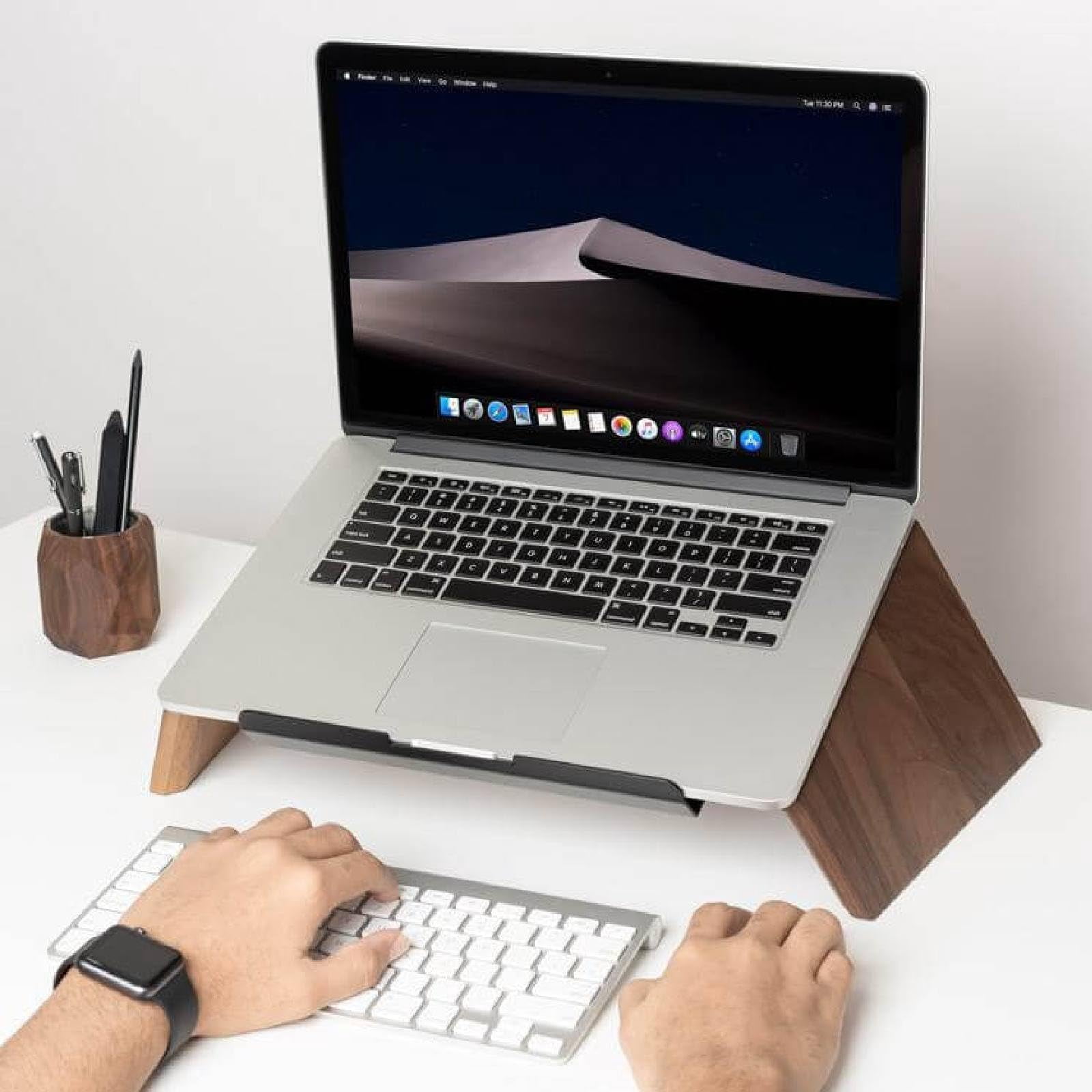 LifeSpan Fitness Ergonomic Wooden Laptop Stand, Desk Riser for 10-17.5" Laptops