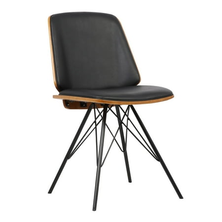Armen Living Inez Mid Century Dining Chair In Black Faux Leather With Powder Coated Metal Legs And Walnut Veneer Back Armen Living Inez Mid Century Dining Chair In Black Faux Leather With Powder Coated Metal Legs And Walnut Veneer Back