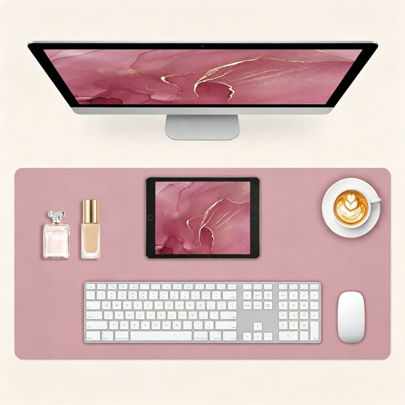 GJX Leather Desk Pad Mat, Dusty Pink Desk Mat, 23.6" X 13.7" | Non-Slip and Waterproof Computer Mat, Desk Protector for Office\/Home, Desk Accessories for Women