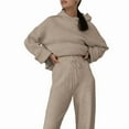 thumbnail image 2 of Women'S Two Piece Outfits Casual Knit Hooded Sweater Straight Leg Pants Set Fall Lounge Travel Clothes Apricot M, 2 of 7