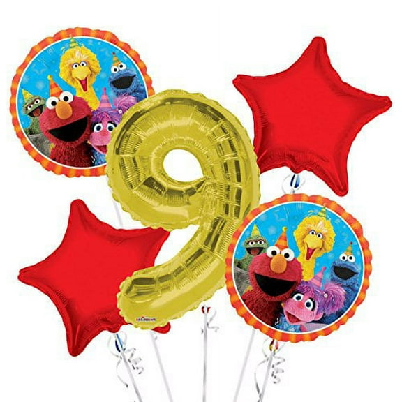 Sesame Street Elmo Balloon Bouquet 9th Birthday 5 pcs - Party Supplies
