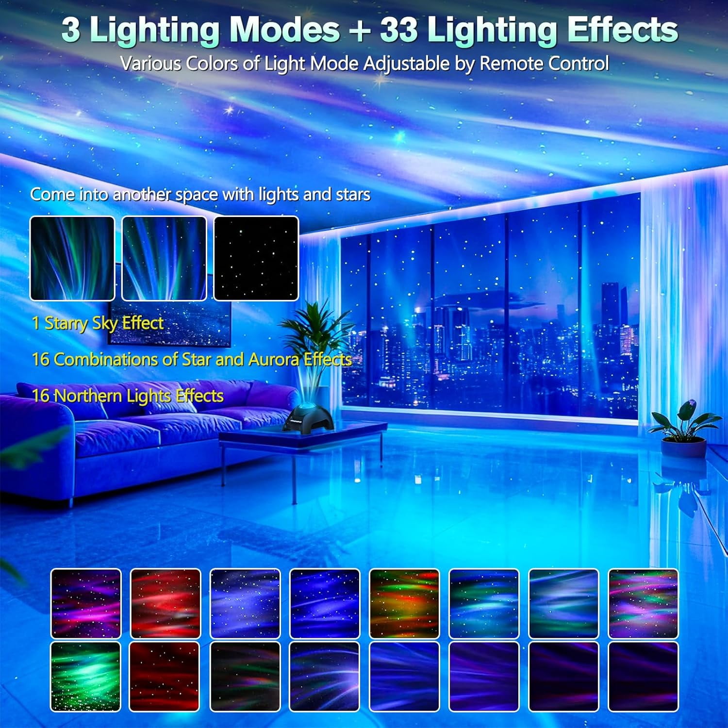 Northern Galaxy Light Aurora Projector, Starry Nebula LED Night Light with 33 Lighting Effects, Bluetooth Music Speaker & White Noise Machine, Kids/Adults Room Decor for Parties, Gaming, Sleep