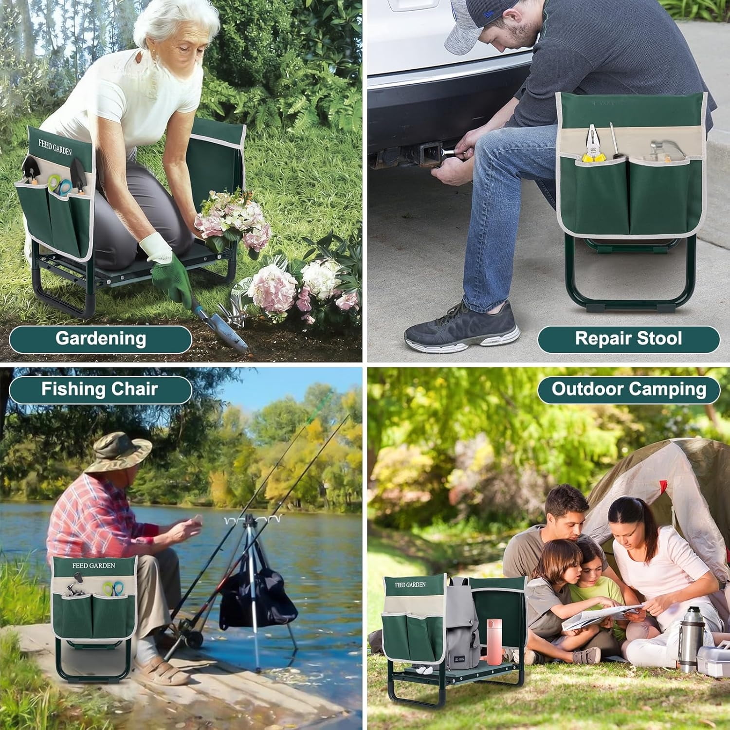Heavy Duty Gardening Bench Chair with 2 Tool Pouches, Garden Kneeler and Seat, Upgraded Foldable Gardening Stool with 10.23" Wide Kneeling Pad, Gardening Gifts for Seniors Mom Women Men