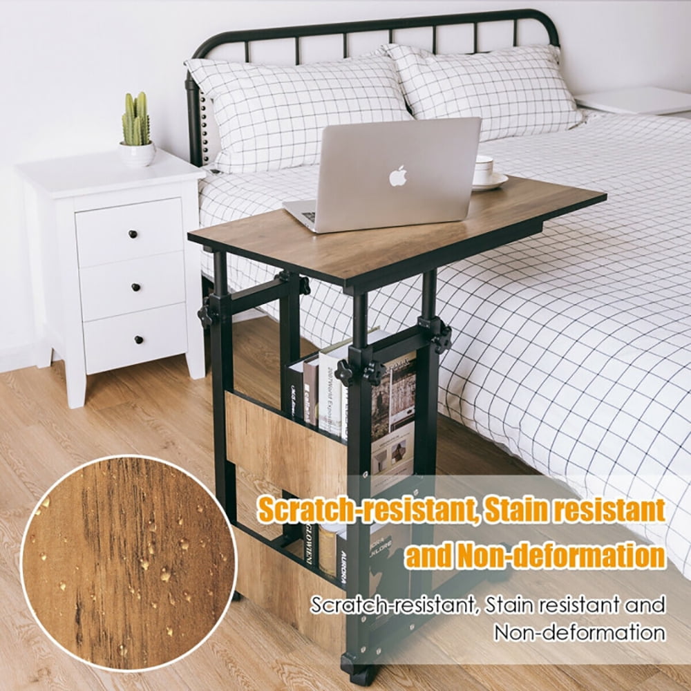 Finihen End Table, C-Shape Mobile Snack End Table with Storage Shelves, Sofa Side Table, Bed Side Table, for Living Room, Bedroom, Brown Finihen End Table, C-Shape Mobile Snack End Table with Storage Shelves, Sofa Side Table, Bed Side Table, for Living Room, Bedroom, Brown