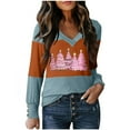 thumbnail image 2 of LEBONYARD Women's Fashion V-Neck Christmas Printing Pullover Ladies Tops Casual Solid Color Long Sleeve Comfortable Fit Chic Ladies Fall Outwear Tops, 2 of 3