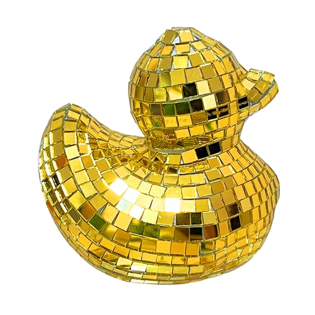 Figura de pato con espejo de discoteca, estatua de pato pequeño, escultura de animal, estantería para el hogar, oficina, escritorio, adorno decorativo, regalo de Navidad.