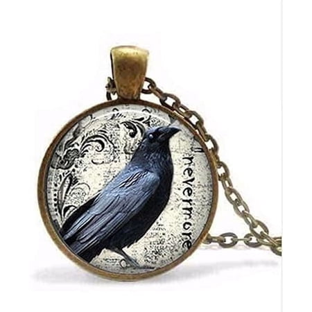 Poe's Raven Pendant Necklace, Poe Nevermore Goth Literary Necklace 25MM
