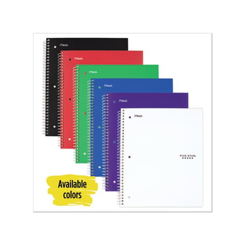 Wirebound Notebook 5 Subjects, College Rule, Assorted Color Covers, 11 x 8.5, 200 Sheets