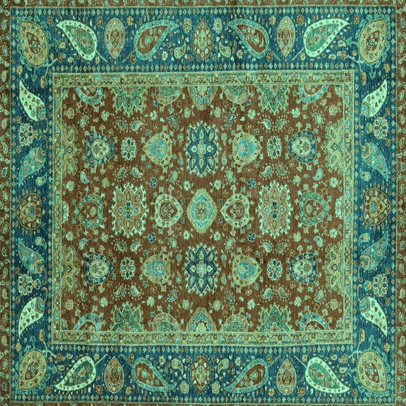 Ahgly Company Indoor Square Oriental Turquoise Blue Traditional Area Rugs, 3' Square
