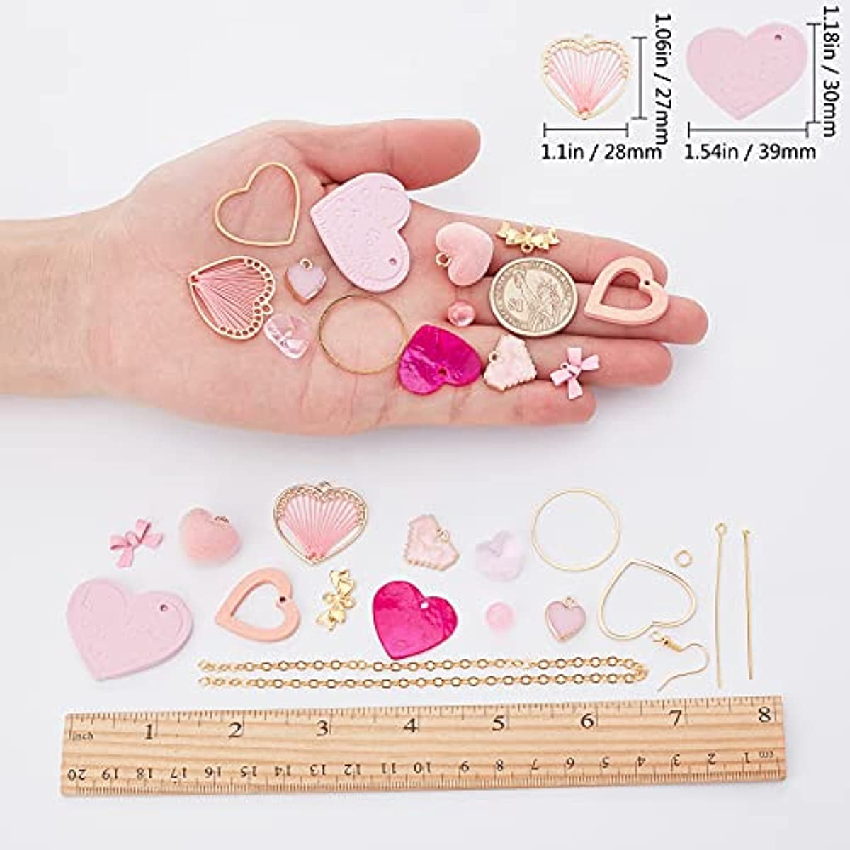 1 Box Make 10 Pairs Pink Heart Dangles Earring Making Kit Heart