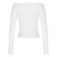 thumbnail image 5 of Women's Off The Shoulder Long Sleeve Bodysuit Ruched Cross Wrap Bodysuit Tops Shirts White M, 5 of 5