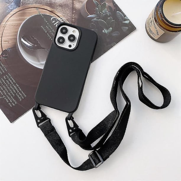 Funda protectora de silicona elástica para iPhone 11 Pro con cordón ancho (negro)