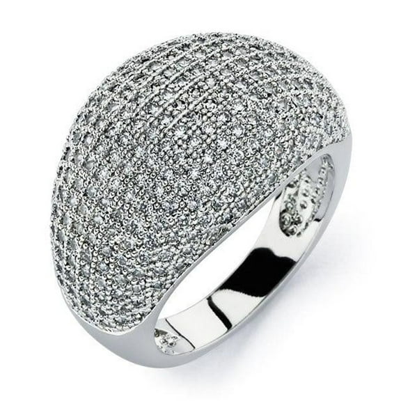 Sterling Silver 925 Rhodium Plated Clear Micro Pave Wide Band Ring White CZ Female Size 6