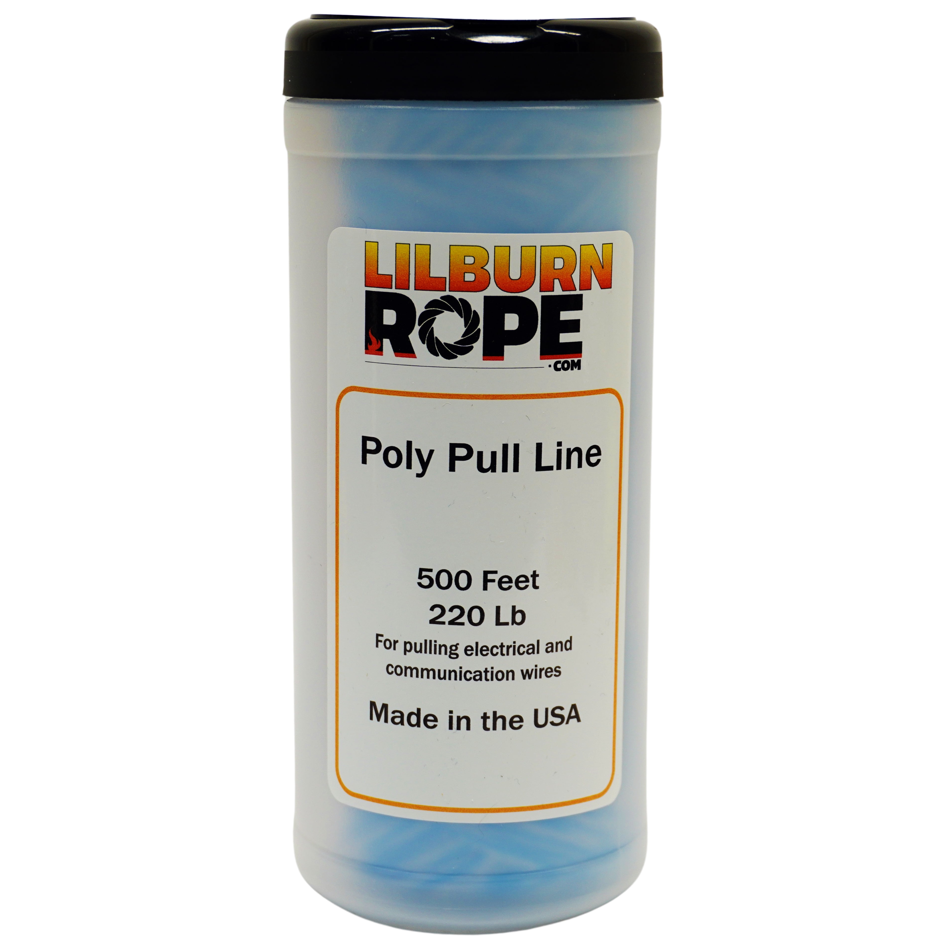 Lilburn Rope Co. Glide Line Polly Pull Line - 500 Foot Canister with Reusable Lid - Blue and White - Made for Power Fishing Systems, Sport Fishing, Conduit Pulling, Electrical Wire Work