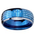 thumbnail image 2 of Tungsten Etched Lord's Prayer Cross 8mm Shinny Blue Two Tone Dome Polished Edges Men Ring, 2 of 2