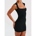 thumbnail image 5 of Women'S Summer Solid Color Wrap Short Dress Mini Dress Back Zipper Cocktail Party Dresses Black XL, 5 of 6