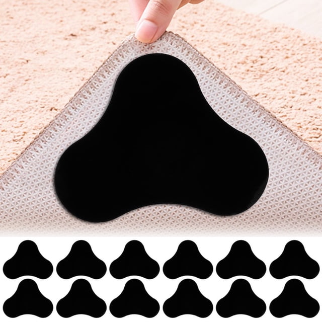 12Pcs Non Slip Rug Gripper Anti-slip Carpet Gripper Reusable and Washable Rug Pad Gripper Strong Sticky (Black/White)