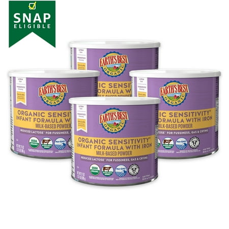 Earth's Best Sensitivity Organic Powder Baby Formula with Iron, 21 oz Canister (4 Pack)