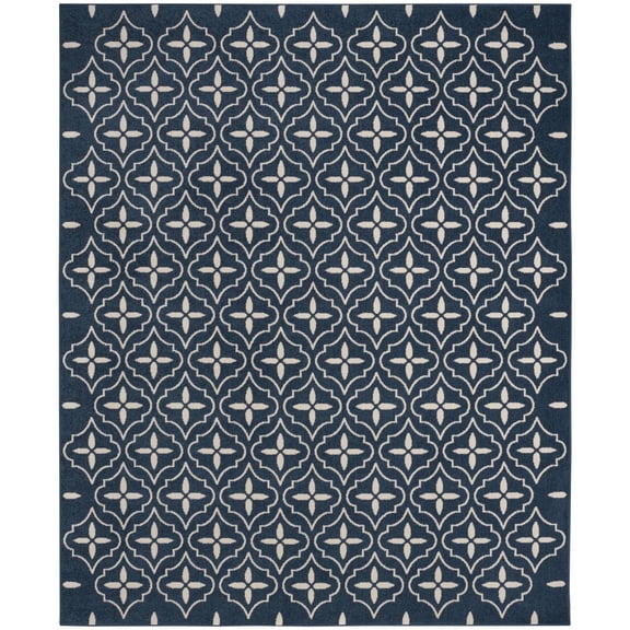 Nourison Essentials Moroccan Modern Indoor Outdoor Rug Navy Ivory 5' x 7'