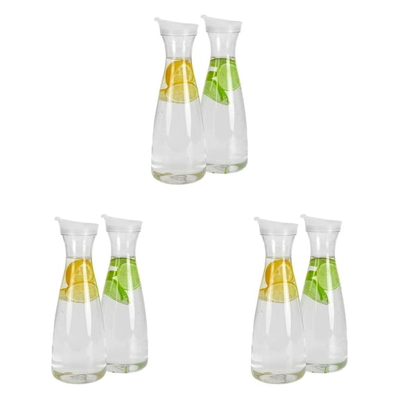 6Pcs 0.6L Plastic Water Carafes with White Flip Tab Lids- Food Grade & Recyclable Shatterproof Pitchers - Juice Jar