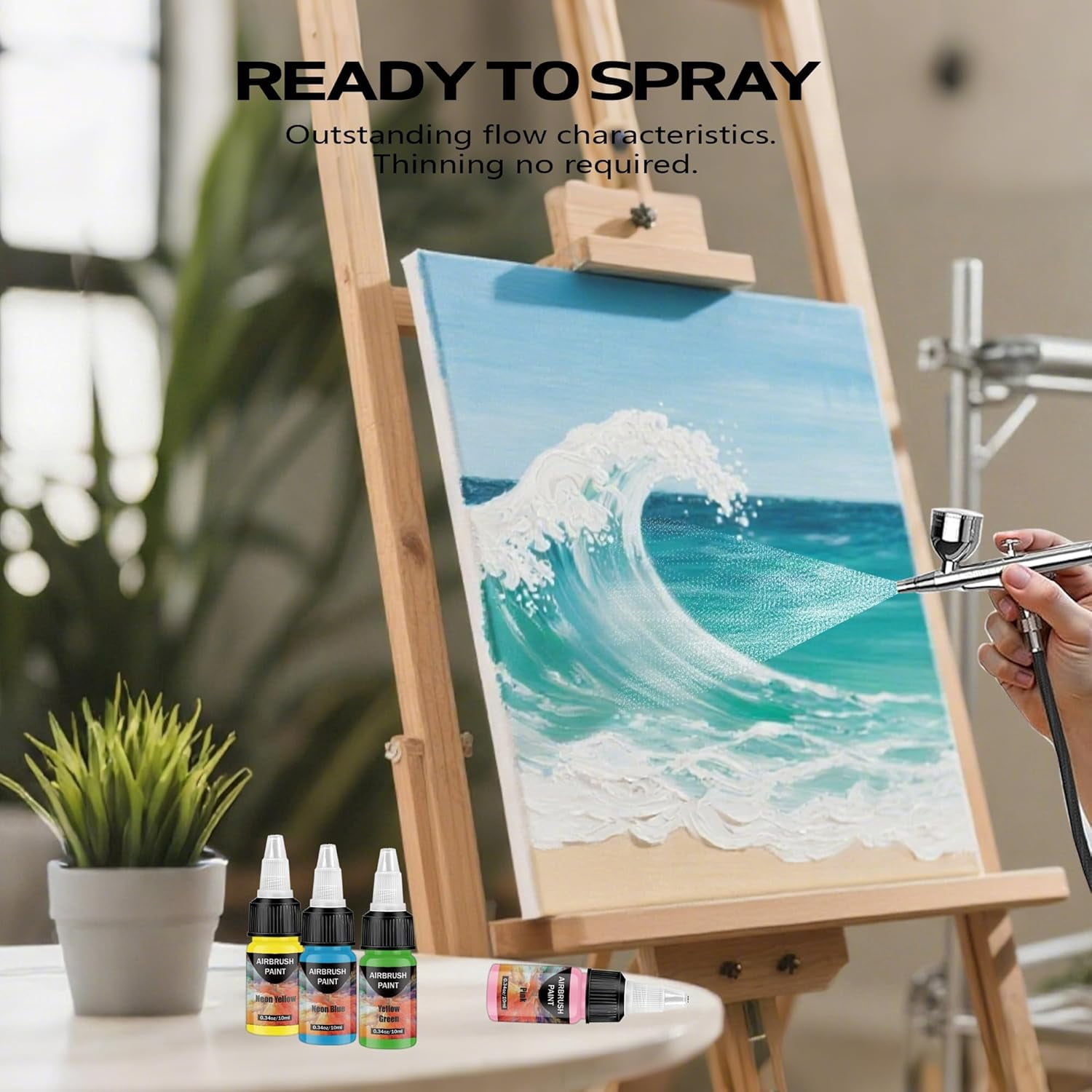 EKOHERR  33 Colors Airbrush Paint Set with 3 Tinner, Plastic & Wood Acrylic Air brush Paint Kit Ready to Spray, Water-Based for Artists Beginners Hobbyist, 0.34 Fl Oz/10ml - 36 Bottles